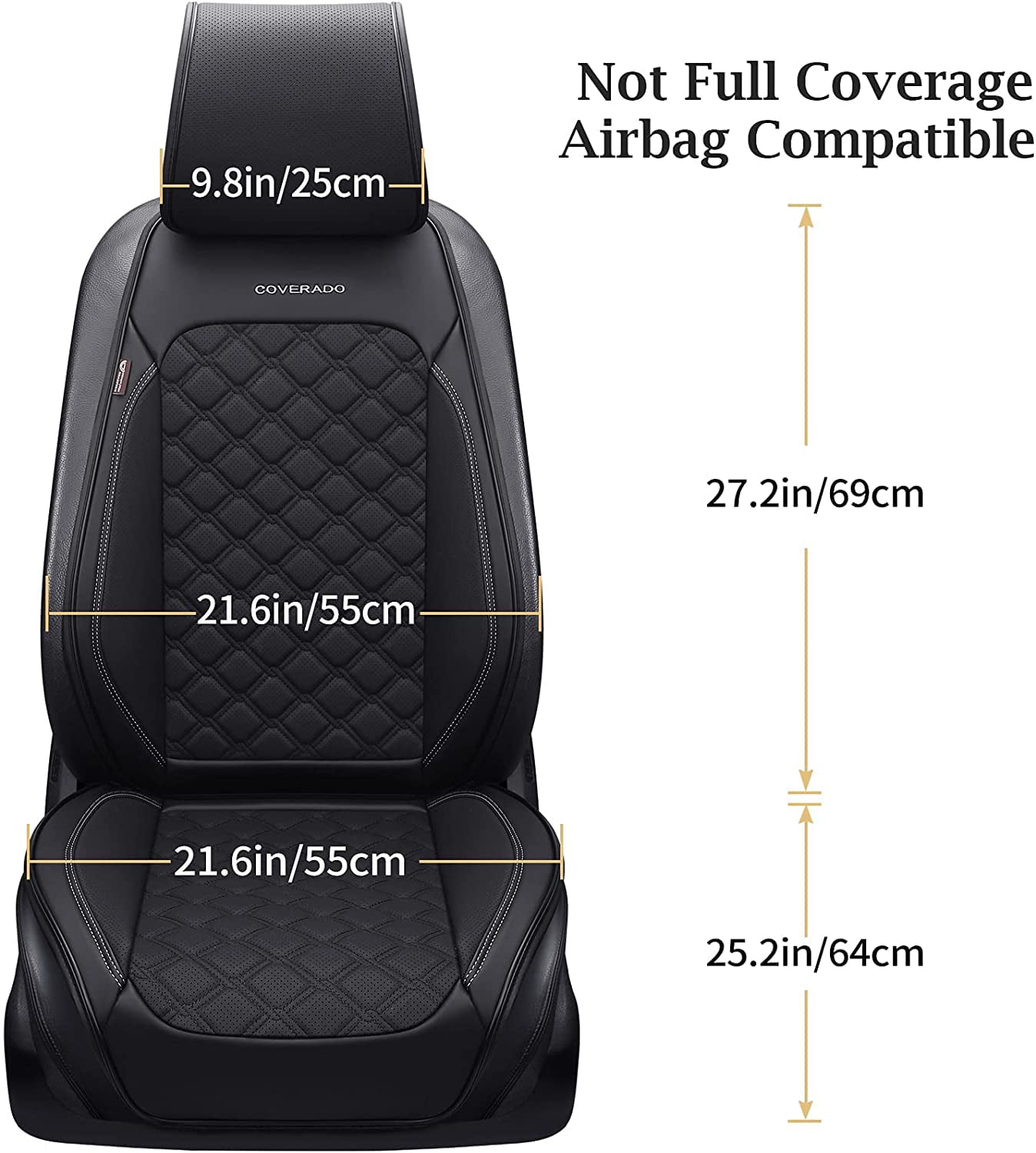 Coverado Front Seat Covers, Waterproof Leatheratte Car Seat Protector 2 Pieces, Protective Seat Cushions Universal Fit Most Vehicles, Sedans, SUVs, Trucks and Vans, Diamond Pattern