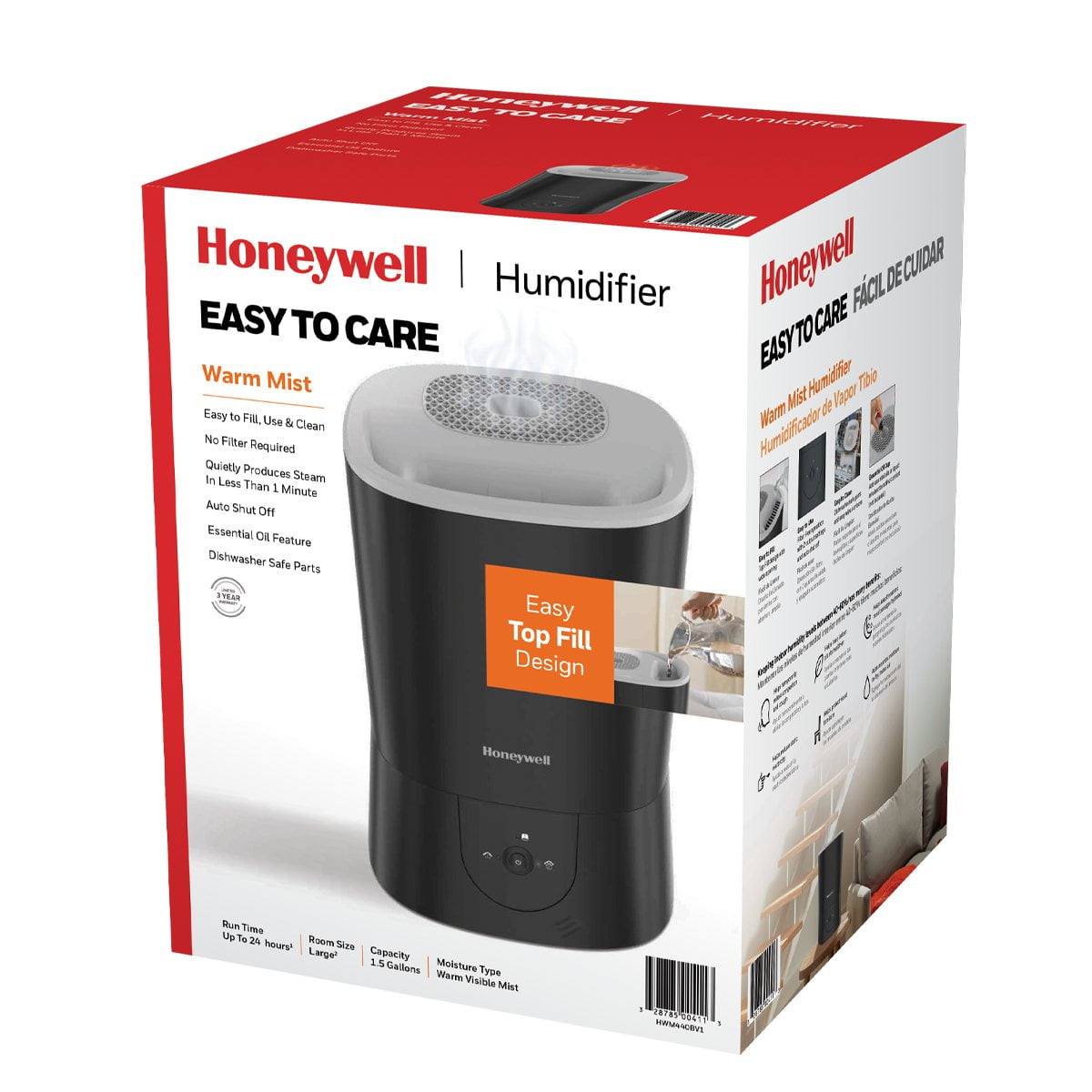 Honeywell 1.5 gal. 500 sq ft Filter Free Warm Mist Humidifier with Essential Oil Cup, Black, HWM440