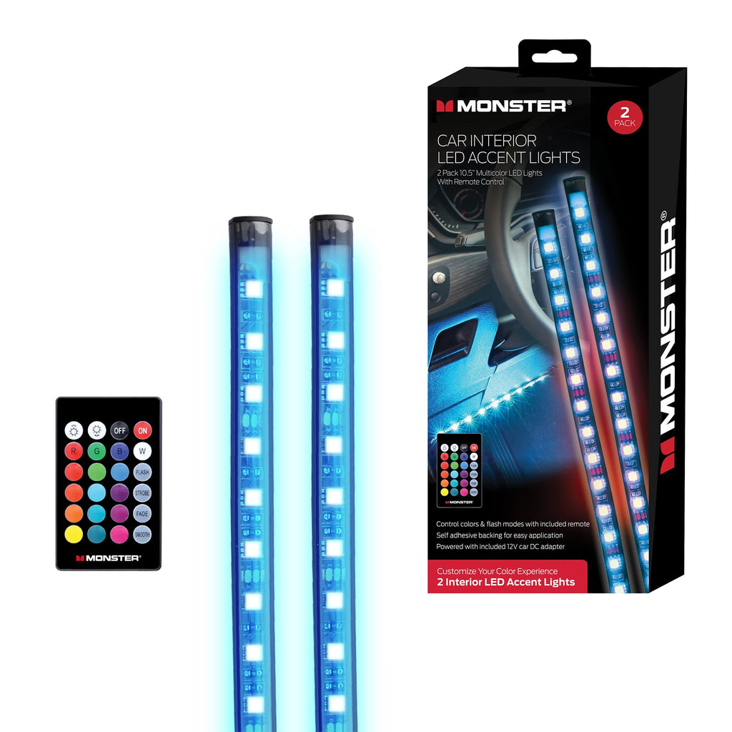 Monster LED Multicolor Automotive Interior Accent Lights, Customizable with Remote, 2-Pack