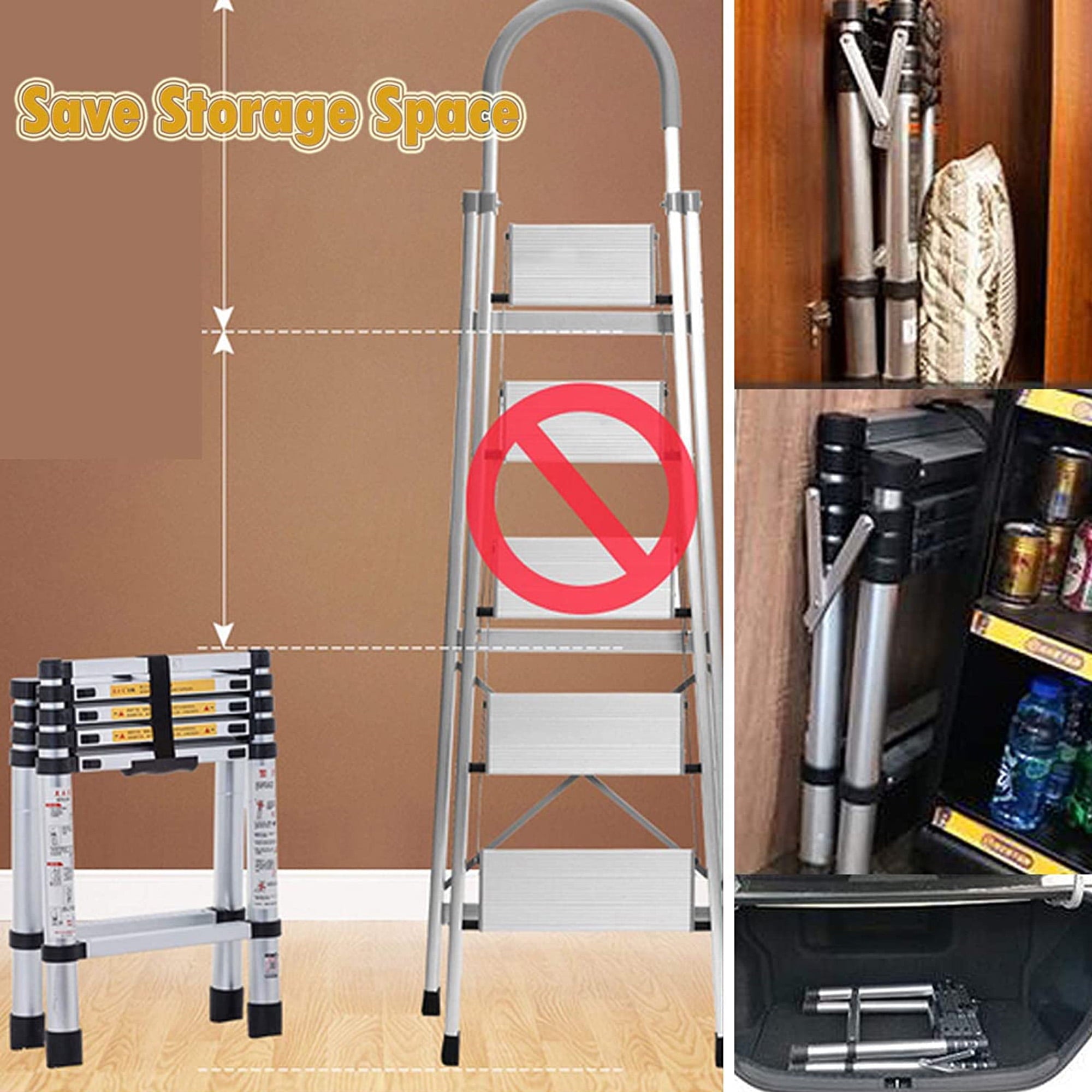 6+5 Telescopic Step Ladder Aluminium Heavy Duty 150KG/330lb Folding Portable Extendable Anti-Slip Stepladder for Home Garden Office Garage Home Loft DIY