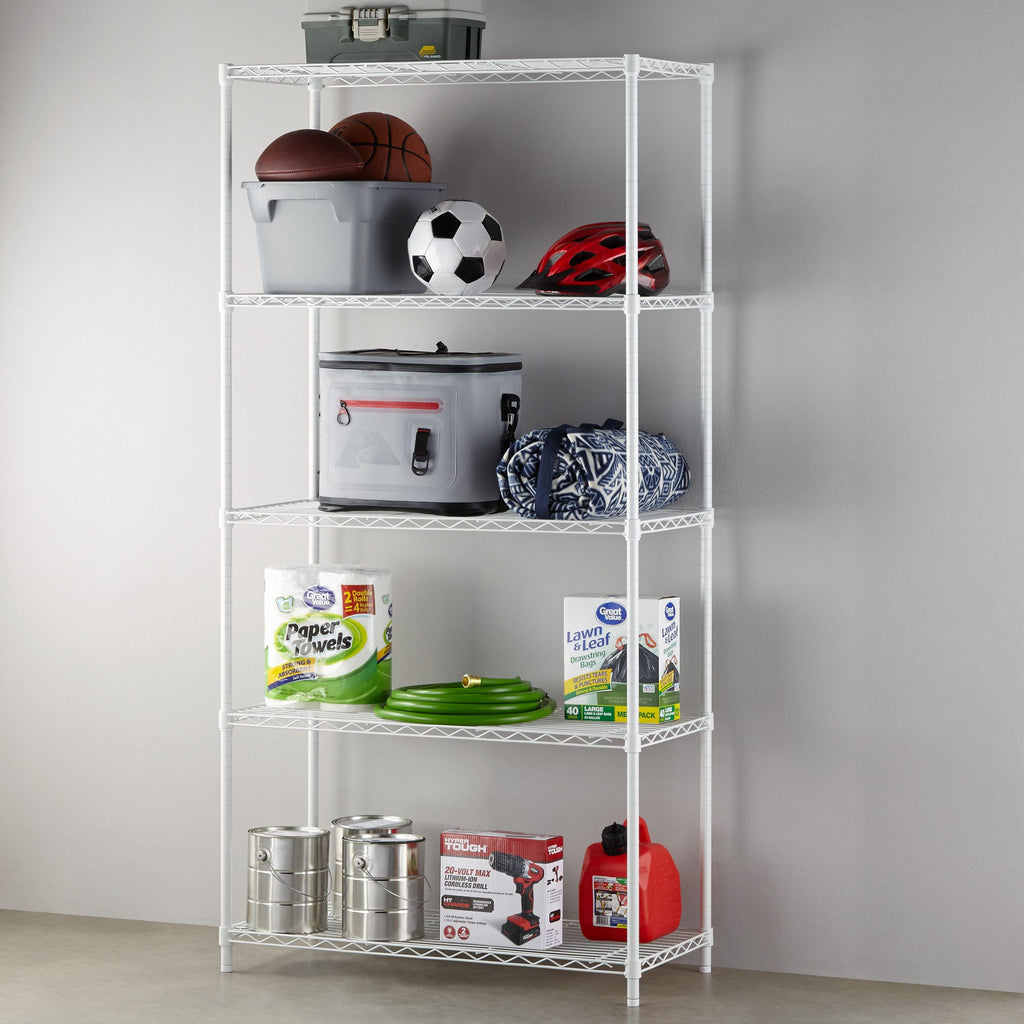 Hyper Tough Steel 5-Tier Storage Shelf Unit 72"H x 36"W x 16"D, 1750lb Total Capacity, White