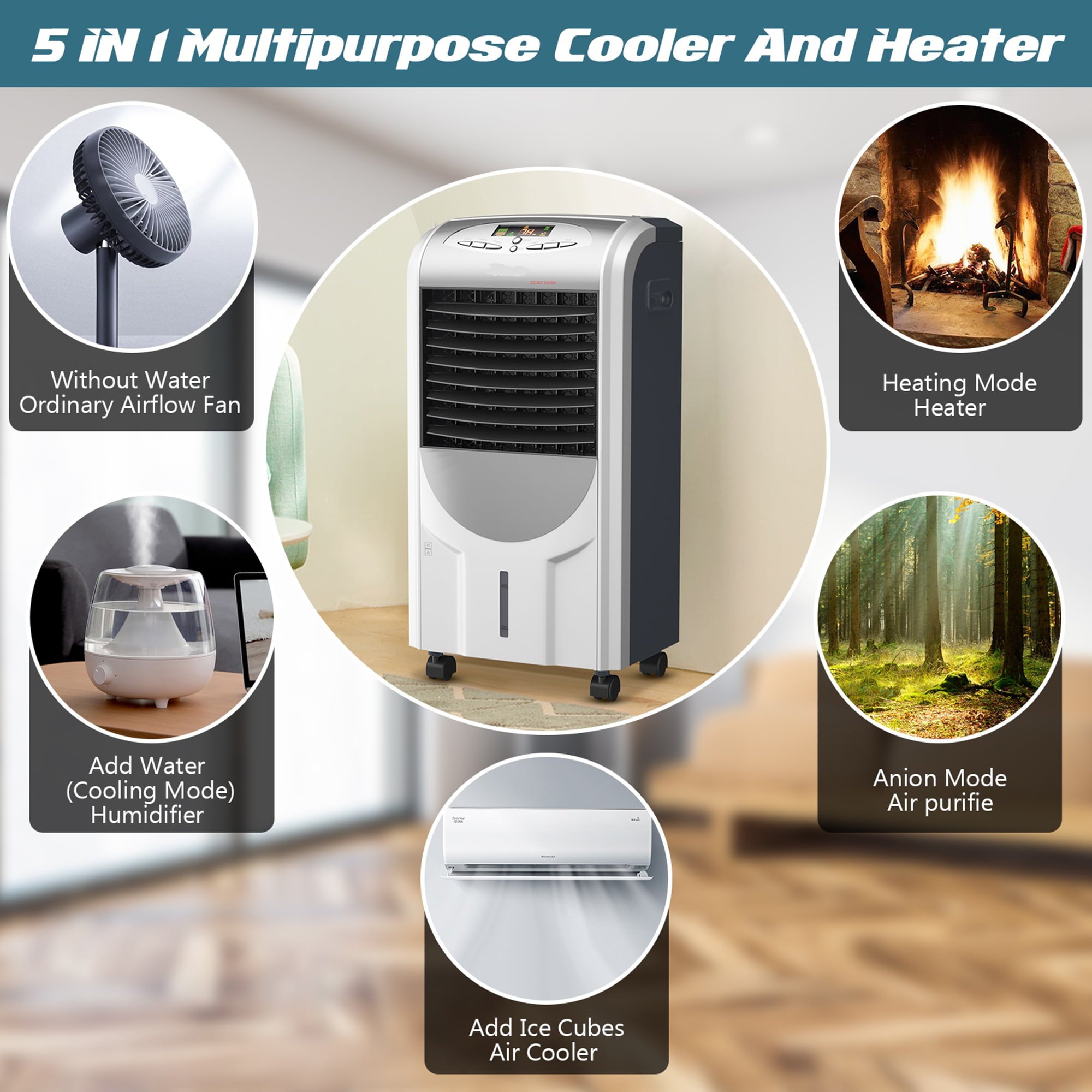 Gymax Air Cooler Heater Portable Evaporative Fan Filter Humidifier