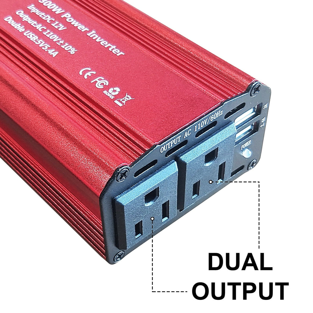 300W Car Power Inverter DC 12V to 110V AC, Car Plug Adapter Outlet with Dual USB and 2 AC Outlet, Car Charger for Laptop Computer