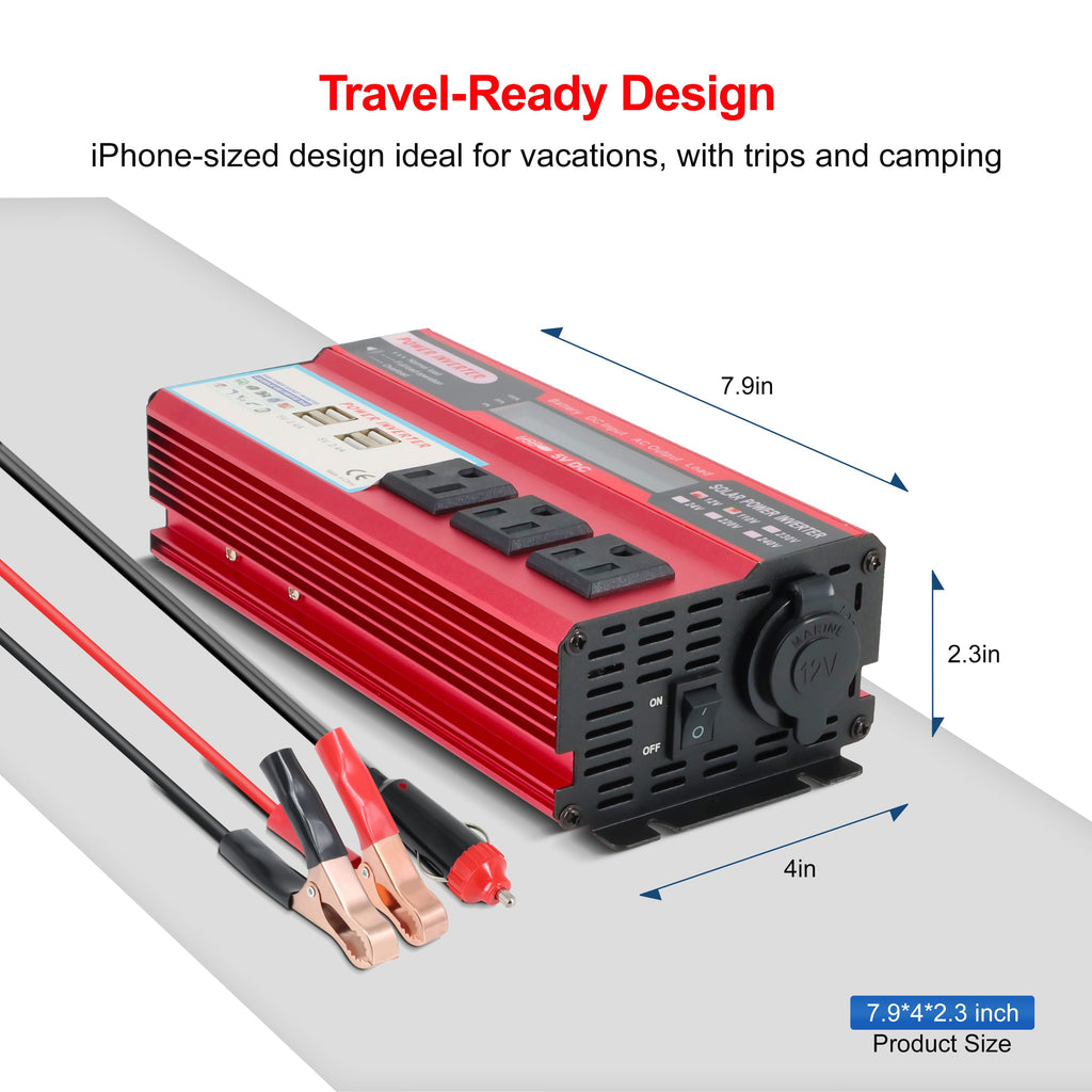 Yyton 500W Car Power Inverter, Modified Sine Wave Inverter DC 12V to AC 110V Car Converter with LCD Display, 4x2.4A USB Ports Car Charger with 1 Cigarette Lighter Ports