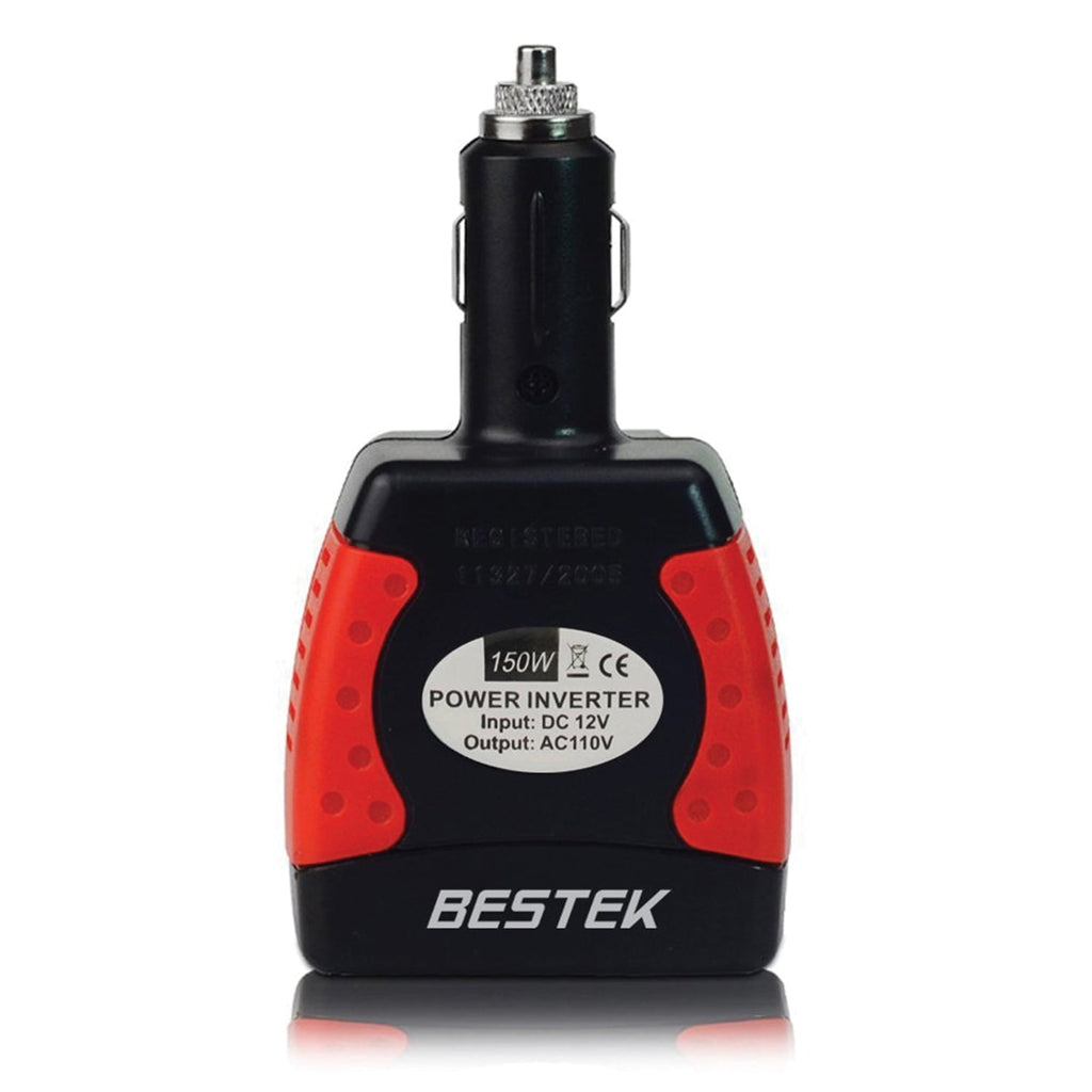 BESTEK MRI1511U 150-Watt 12-Volt DC Plug-in Cigarette Lighter Power Inverter with Fixed Plug Head, 1 AC Outlet, and 2 USB Ports with 3.1 Amps Shared
