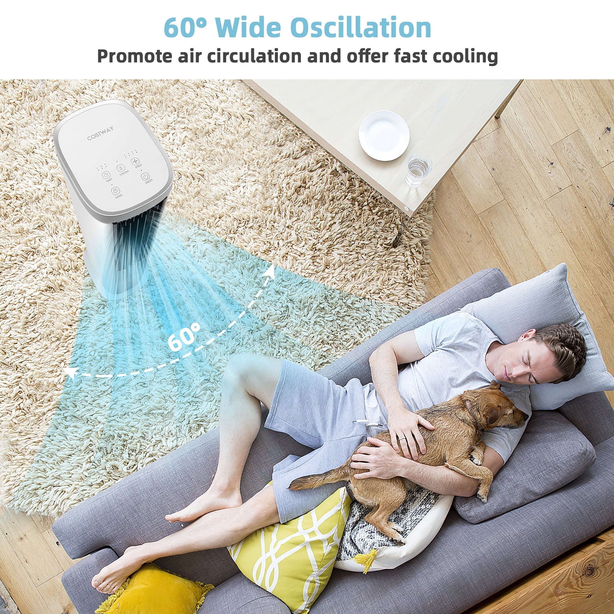 Costway 3-In-1 Portable Evaporative Air Cooler 40'' Bladeless Cooling Tower Fan w/Timer White