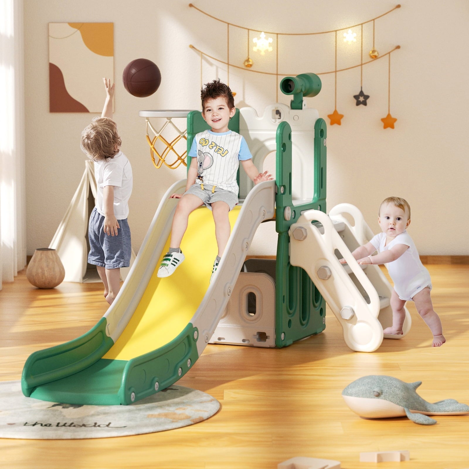 KORIMEFA Toddler Slide for Age 1-3 Outdoor Playset Indoor Playground Kids Slides for Backyard Baby Slide 6 in 1 Climber Slides