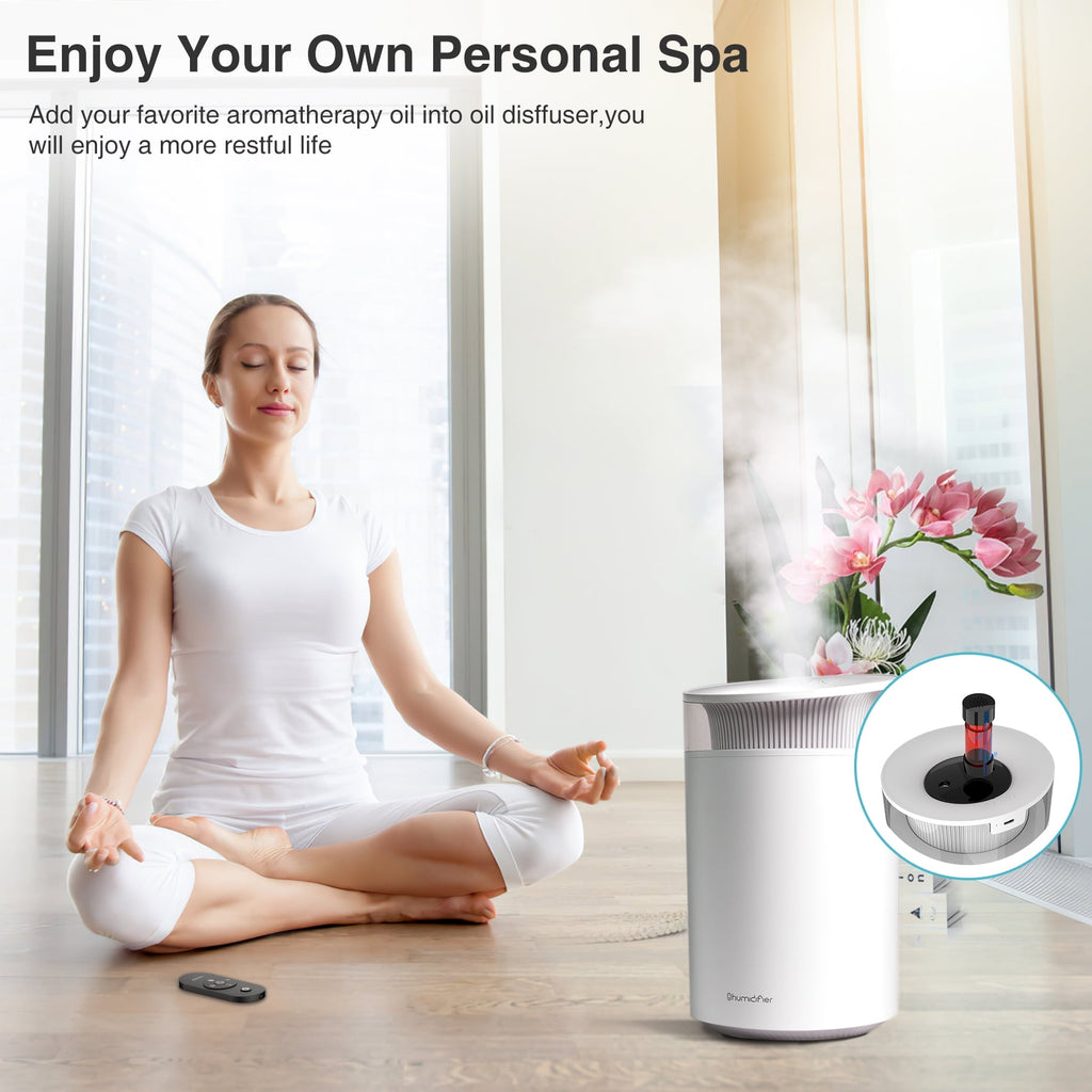 VAVSEA Room Humidifier for Bedroom, 2.5L UltraQuiet Cold Mist Air Humidifier for Baby ＆ Home, with Essential Oil, 4 Air Diffusion Modes, 7-Color LED Light, Up to 30 hour Runtime