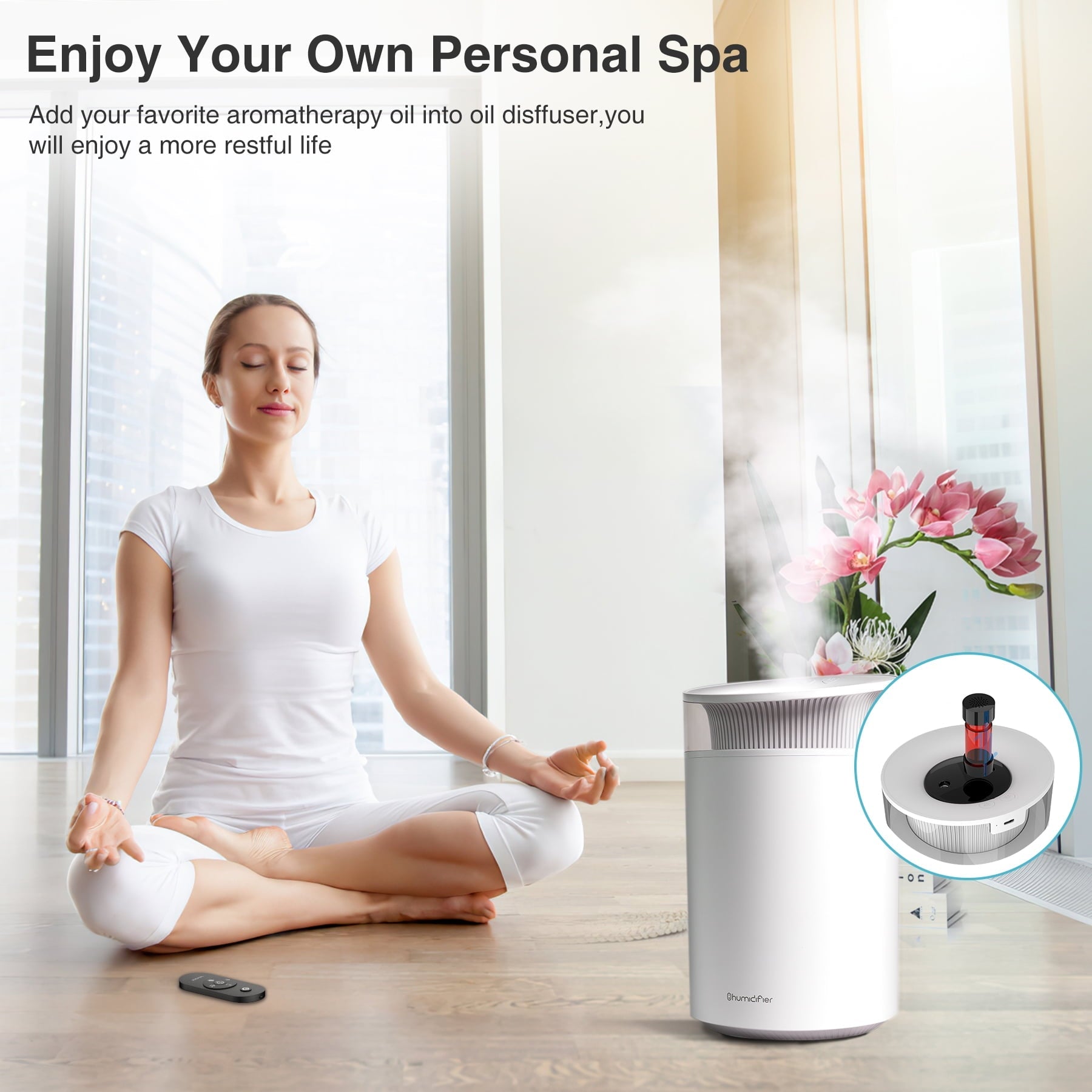 VAVSEA Room Humidifier for Bedroom, 2.5L UltraQuiet Cold Mist Air Humidifier for Baby ＆ Home, with Essential Oil, 4 Air Diffusion Modes, 7-Color LED Light, Up to 30 hour Runtime
