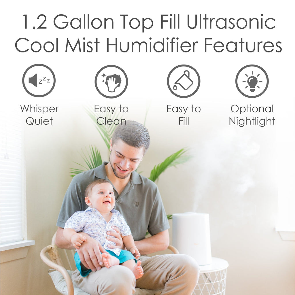 Crane USA 1.2 Gallon 2-in-1 Ultrasonic Cool Mist Top Fill Humidifier & Aroma Diffuser for medium to large rooms up to 500 sq ft