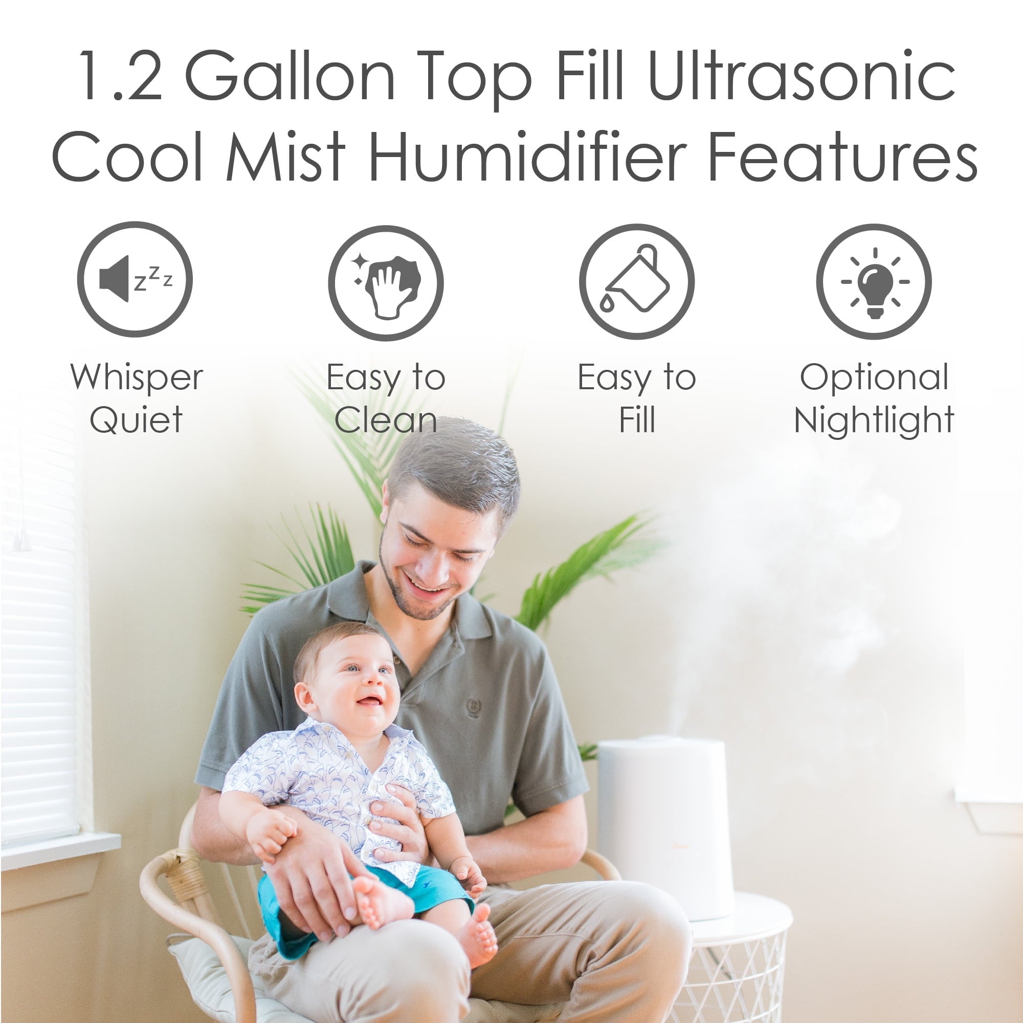 Crane USA 1.2 Gallon 2-in-1 Ultrasonic Cool Mist Top Fill Humidifier & Aroma Diffuser for medium to large rooms up to 500 sq ft