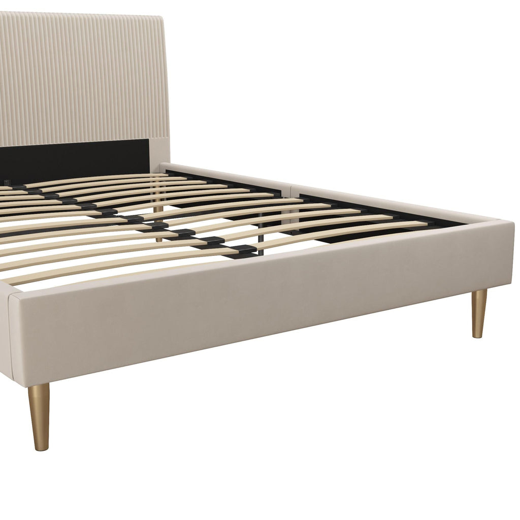 Mr. Kate Daphne Upholstered Bed with Headboard and Modern Platform Frame, Queen, Ivory Velvet
