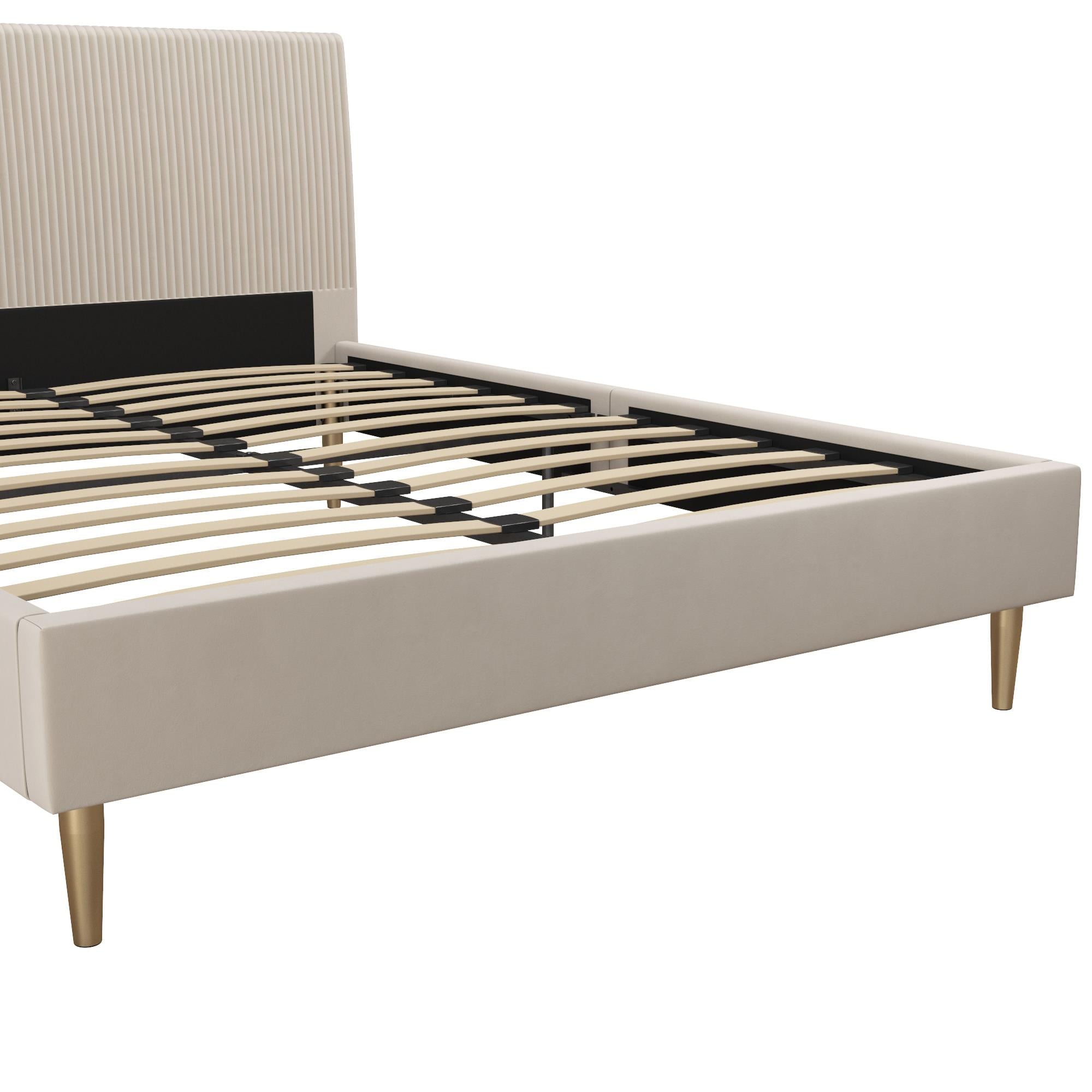 Mr. Kate Daphne Upholstered Bed with Headboard and Modern Platform Frame, Queen, Ivory Velvet