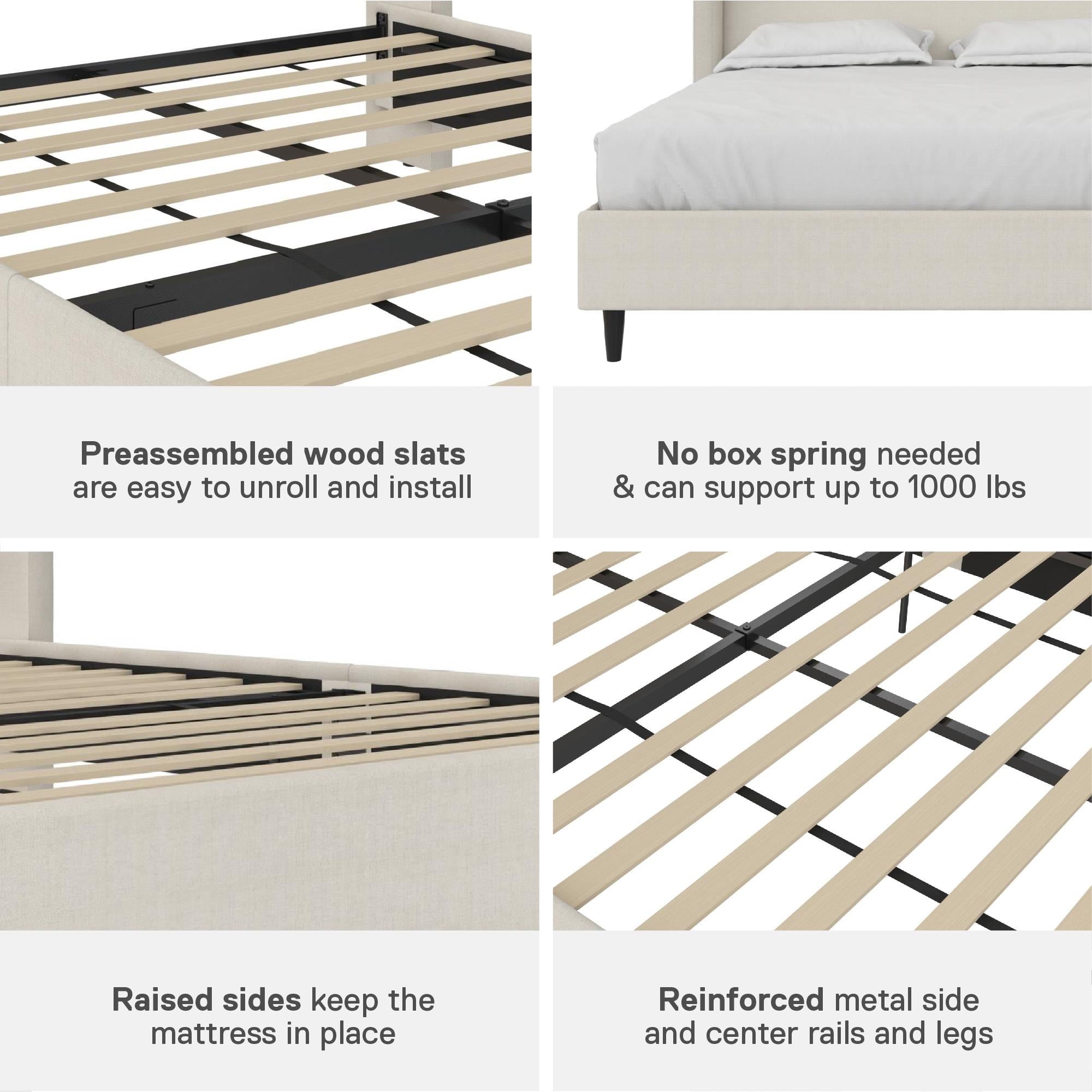 DHP Eveline Upholstered Platform Bed Frame with High Wingback Headboard, Queen, Textured Ivory Canvas