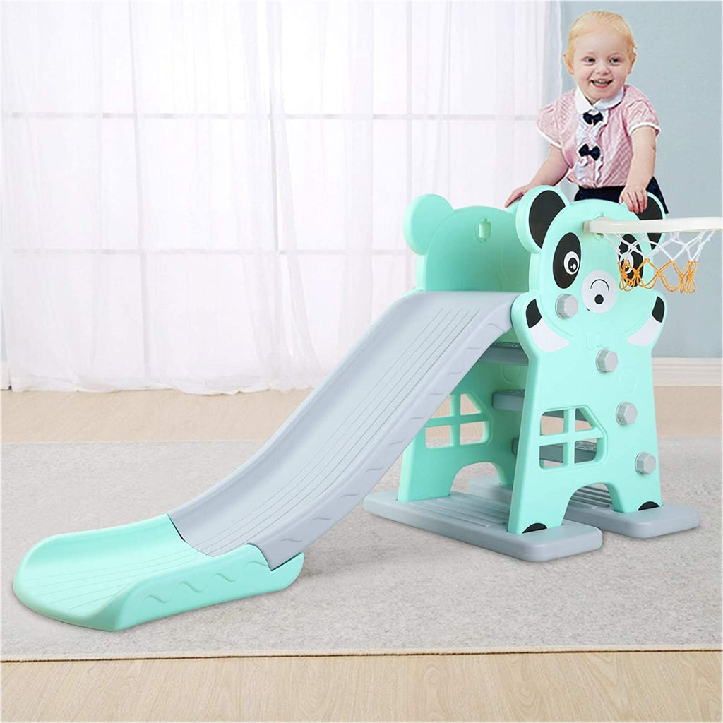 LAZY BUDDY Sturdy Kids Slide with Basketball Hoop & Ball, Toddler Slide Play Climber Outdoor Indoor Playground