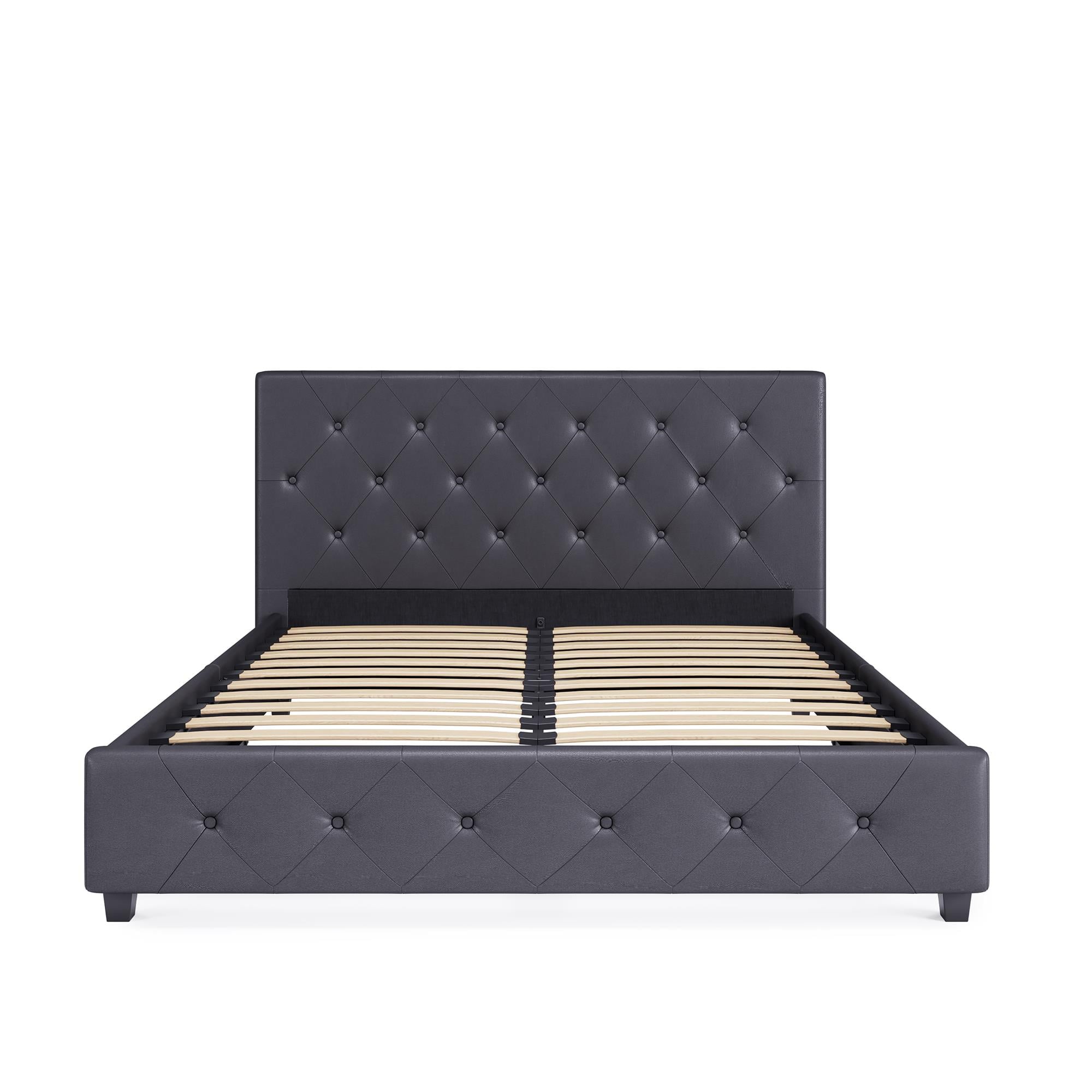 DHP Dakota Upholstered Platform Bed, Queen, Gray Faux Leather