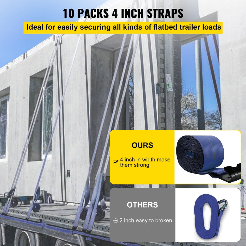BENTISM Truck Straps Winch Straps 4"x30' with Flat Hook for Towing Blue 10 Pack