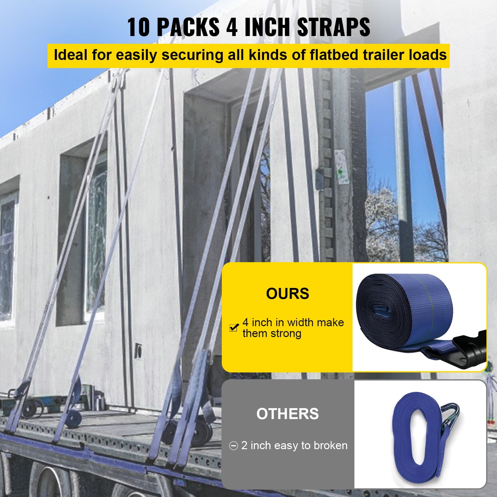 BENTISM Truck Straps Winch Straps 4"x30' with Flat Hook for Towing Blue 10 Pack
