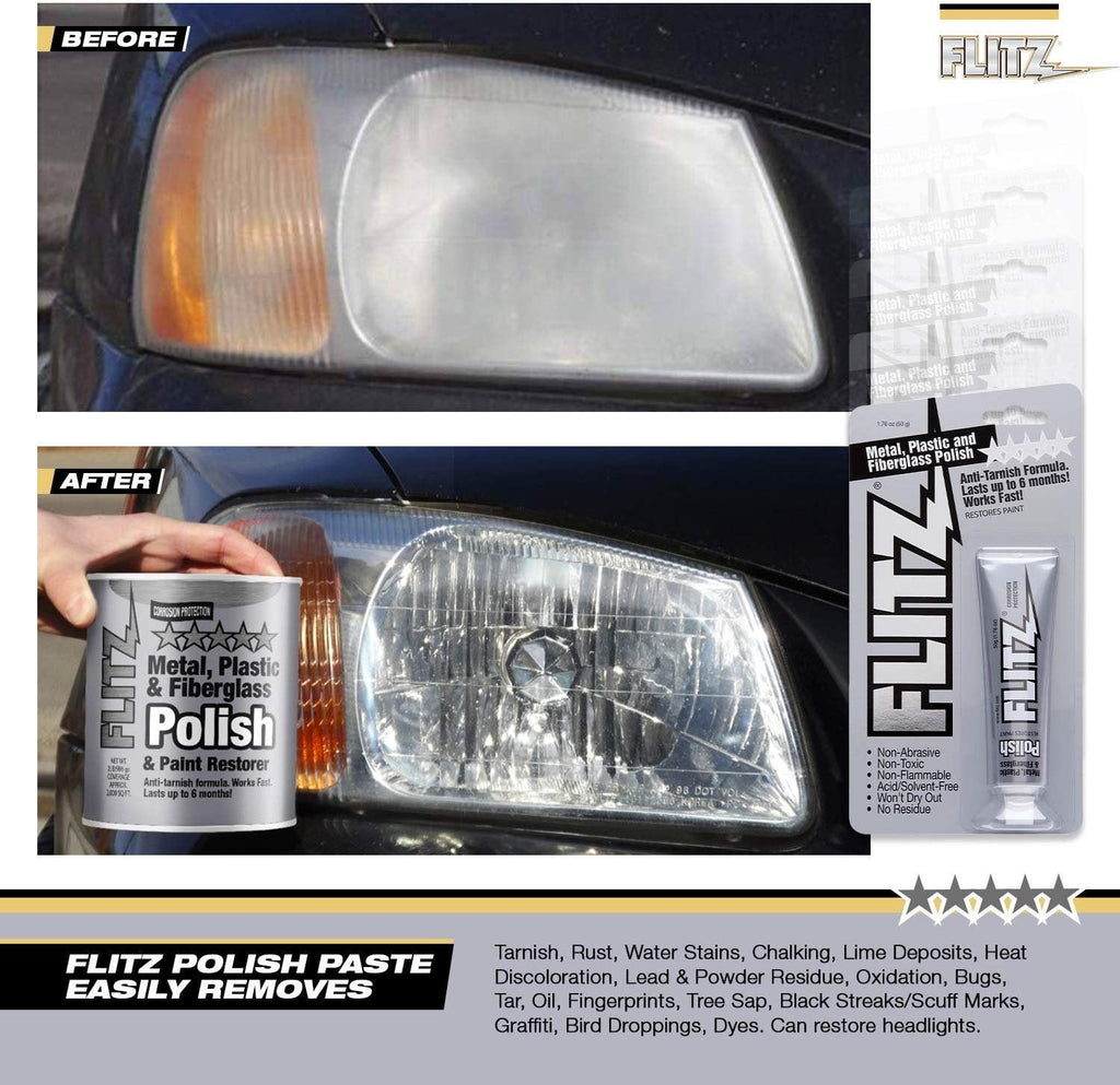 Flitz Multi-Purpose Polish and Cleaner Paste for Metal, Plastic, Fiberglass, Aluminum, Jewelry, Sterling Silver: Great for Headlight Restoration + Rust Remover, Made in the USA