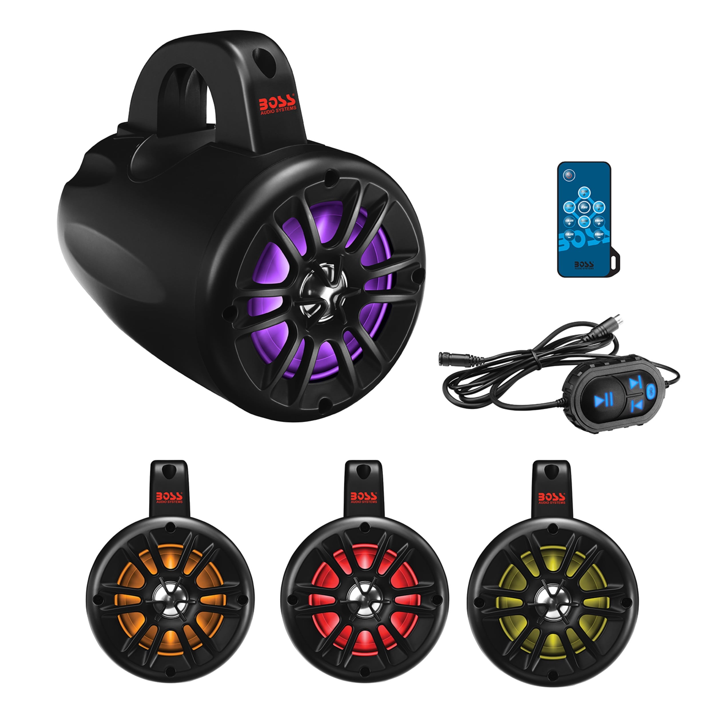 BOSS Audio Systems B40RGB ATV UTV Marine Weatherproof System - Amplified, 4 Inch Stereo Speakers, Full Range, 2 Way, Full Range Audio, Tweeters, Bluetooth, IPX5 Rated Weatherproof, Sold in Pairs