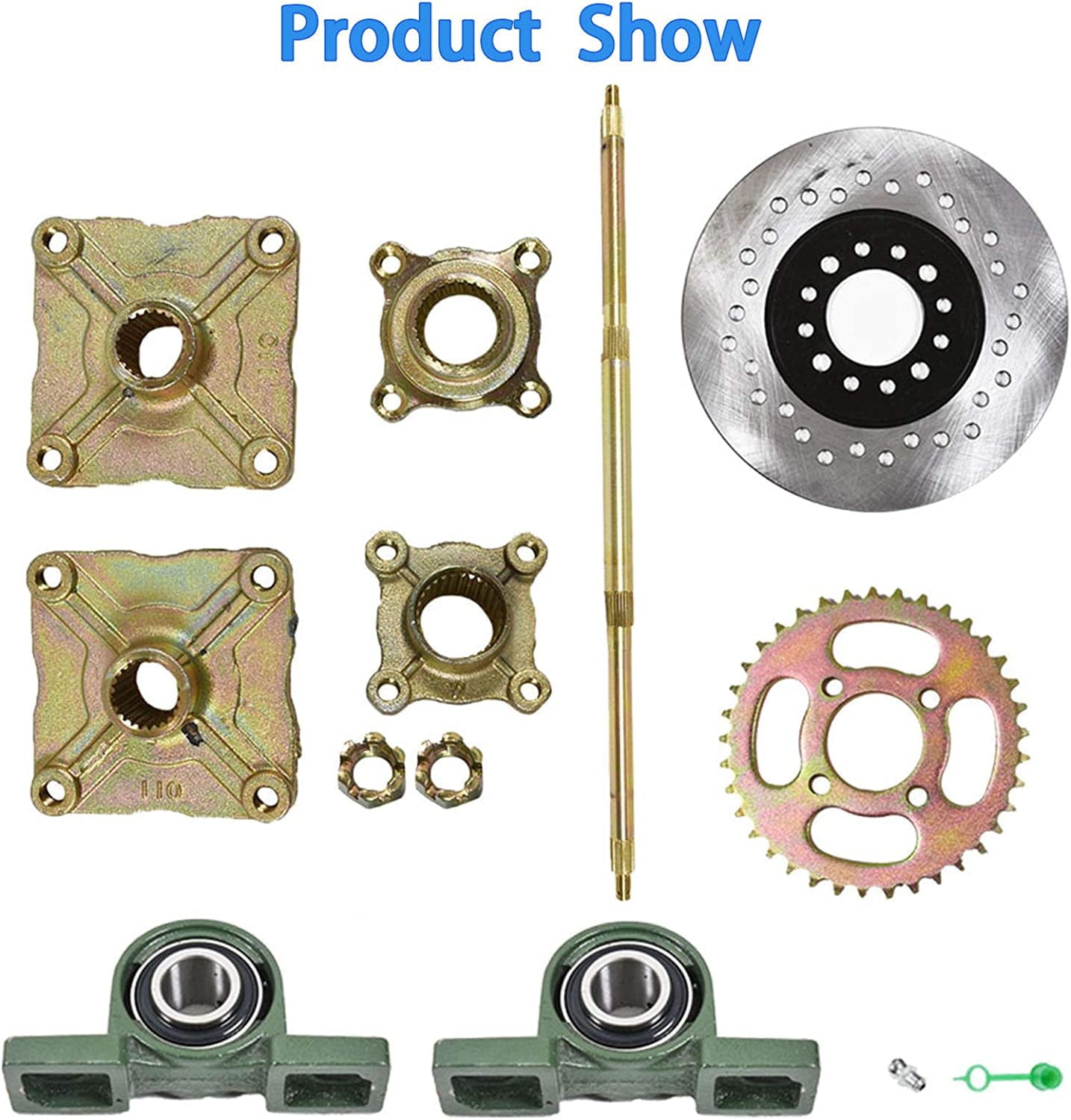 SEBLAFF 32 Rear Axle Kit + Brake Assembly +Sprocket Hub Replacement for DIY rebuild Go Kart ATV Quad Drift Trikes