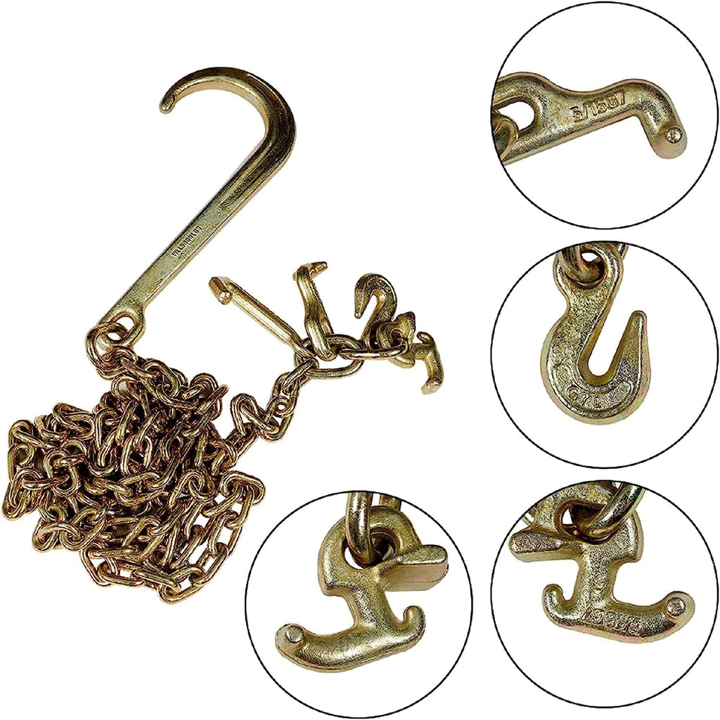 LABLT 2 G70 5/16''x10' Transport Tow Chain J Hook Long Shank w/ Grab Hook new