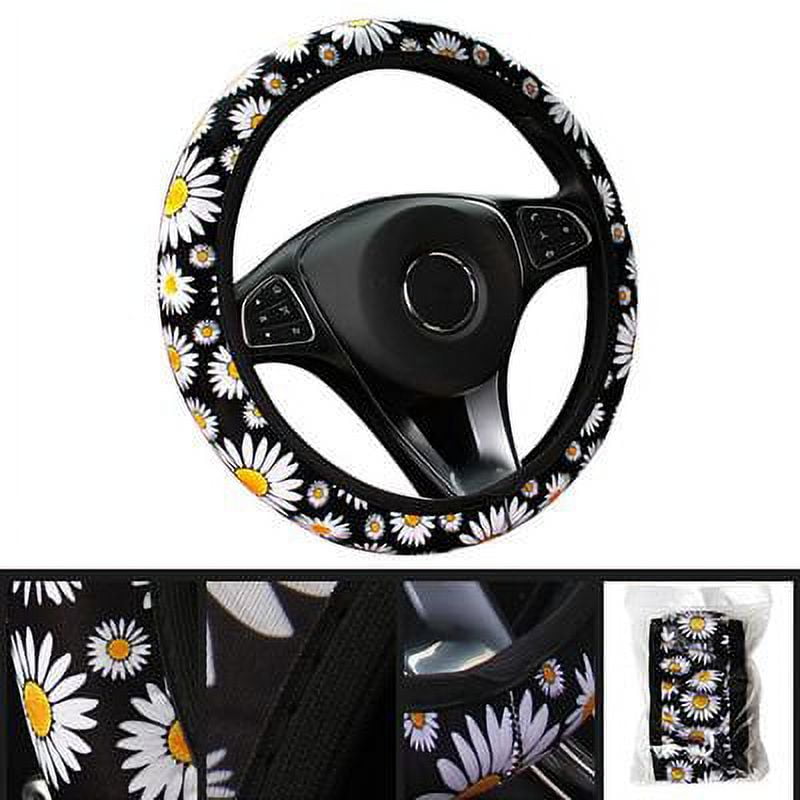 Doingart Universal Steering Wheel Cover - Auto Car Daisy Sunflower Steering Wheel Cover Non-slip and Sweat Absorption Steering Wheel Cover Universal 14.5 to 15.25 inches