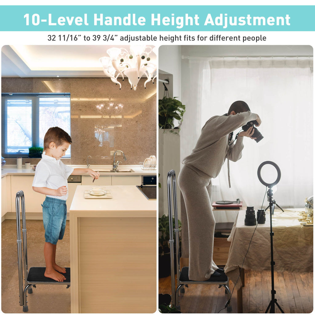 Yescom Medical Step Stool Non-Skid Steel Footstool with Handle Support for Seniors Kids