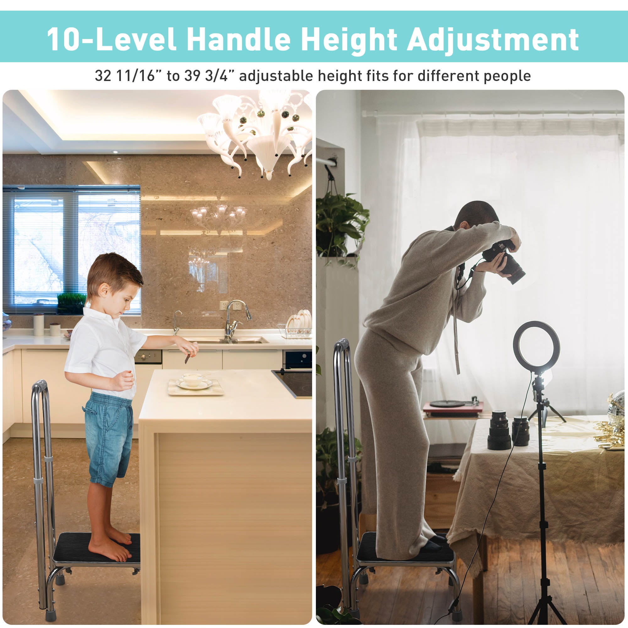 Yescom Medical Step Stool Non-Skid Steel Footstool with Handle Support for Seniors Kids