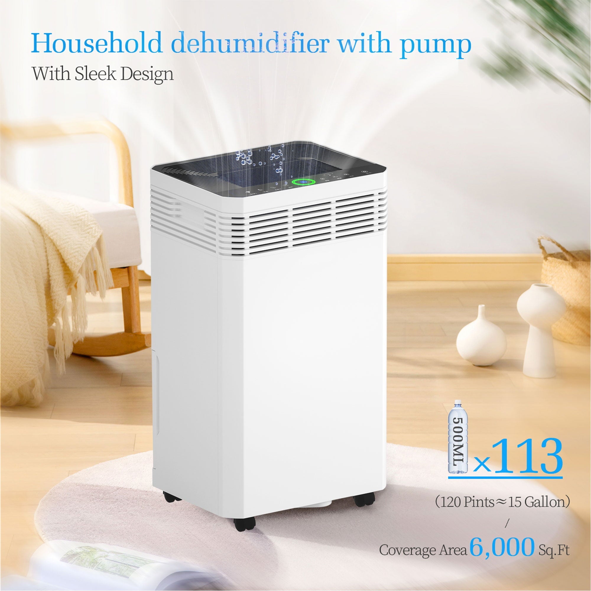 HUMSURE Dehumidifier 8,000 Sq Ft 90 Pint Commercial Home Dehumidifier with Pump, Basement High Capacity Dehumidifier with Drain Hose, Smart Humidity Control, Moisture Removal 120 Pints (95 "F, 95% RH)