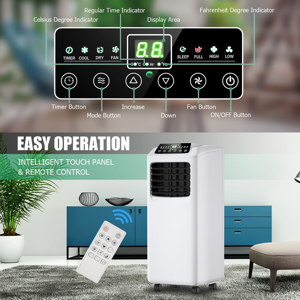Costway 5500 BTU (9000 BTU ASHRAE) Portable Air Conditioner & Dehumidifier Function Remote w/ Window Kit