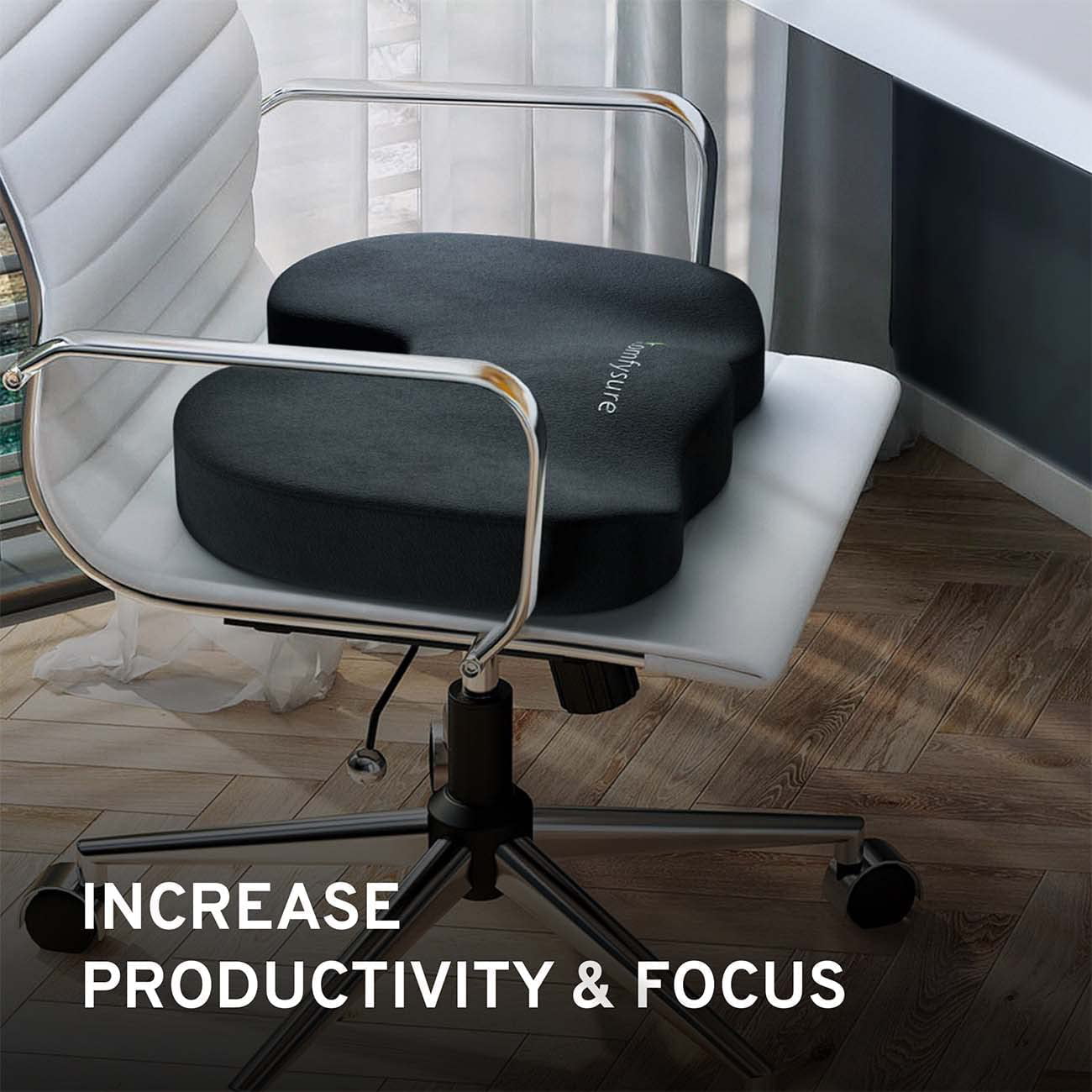 Memory Foam Seat Cushion with Removable Microfiber Cover - Coccyx, Tailbone, Sciatica, Lower Back Support and Pain Relief - Fits Most Office, Desk, Computer Chairs and Car Seats – by ComfySure