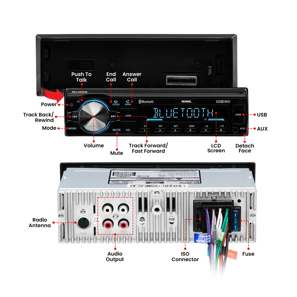 Sound Storm ML46DB Single Din Bluetooth Audio and Calling Car Stereo System