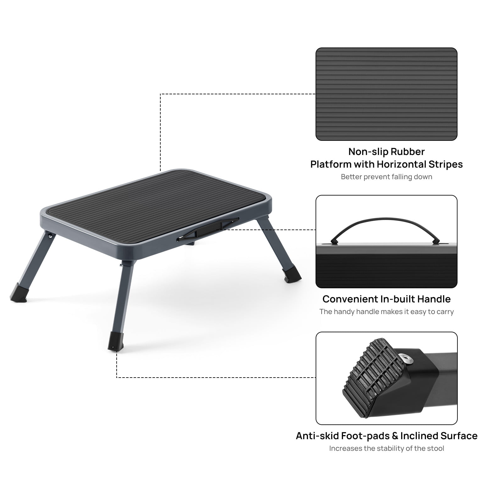 Ollieroo Portable Step Stool Lightweight Folding Steel Step Ladder with Non Skid Rubber Platform One Step 330- Pound Capacity