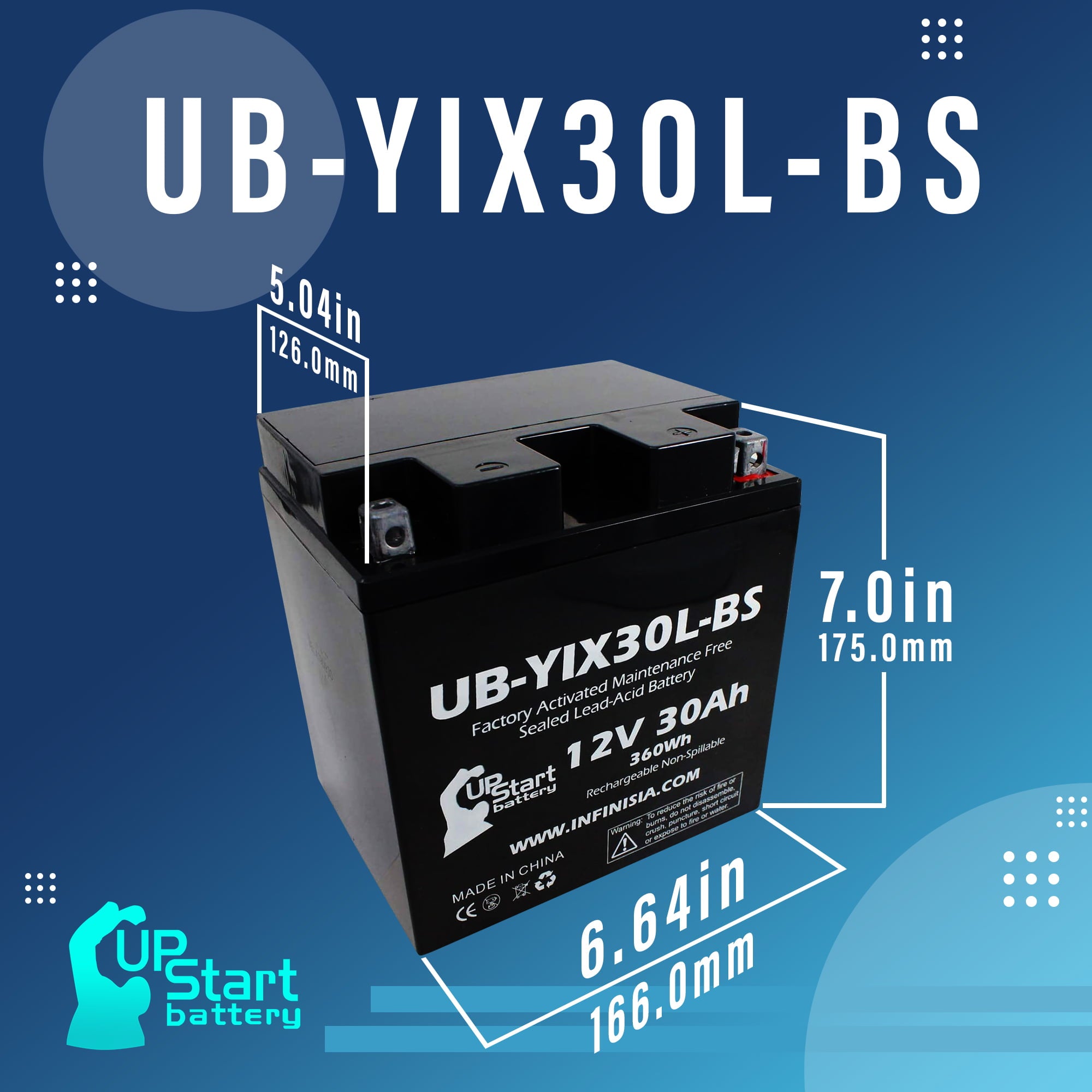 UB-YIX30L-BS Battery Replacement for 2013 Harley-Davidson CVO FLH (Touring) 1803 CC Motorcycle - Factory Activated, Maintenance Free, Motorcycle Battery - 12V, 30AH, UpStart Battery Brand