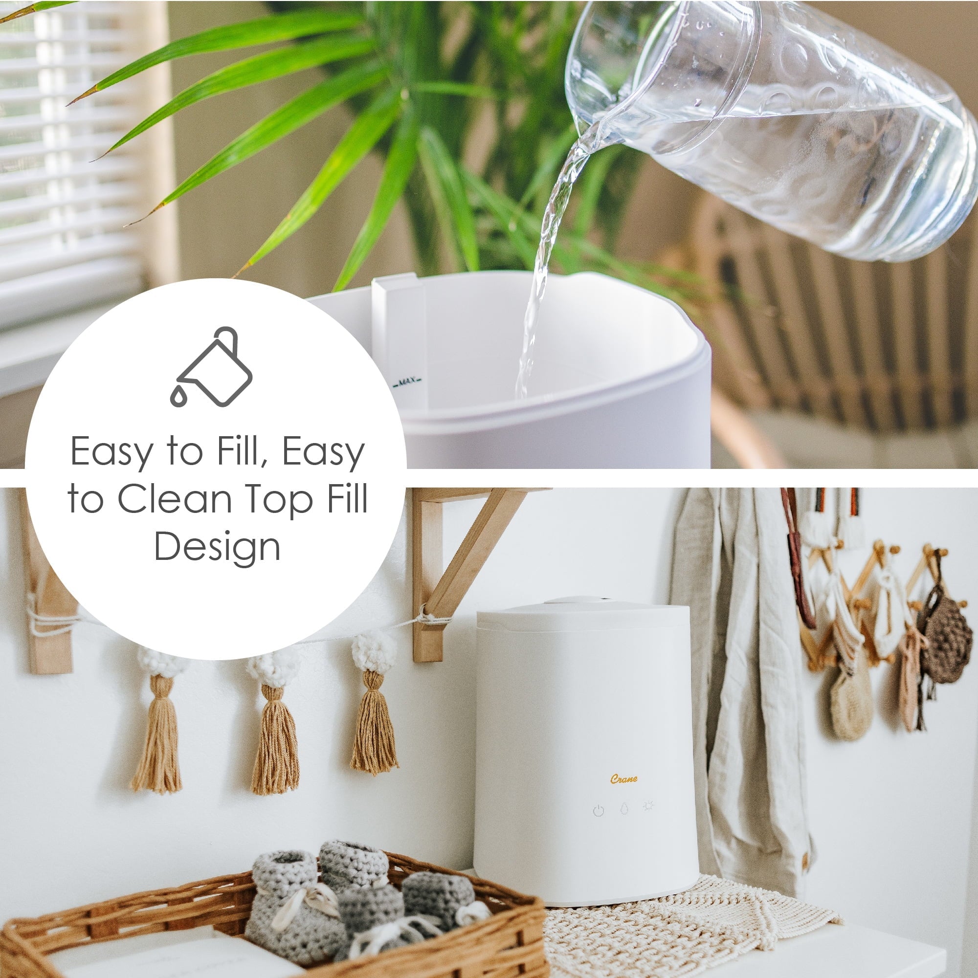 Crane USA 1.2 Gallon 2-in-1 Ultrasonic Cool Mist Top Fill Humidifier & Aroma Diffuser for medium to large rooms up to 500 sq ft