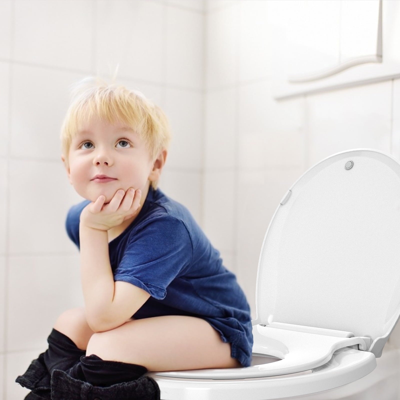 Round Toilet Seat with Built in Toddler Potty Training Toilet Seat, Slow Close & Magnet
