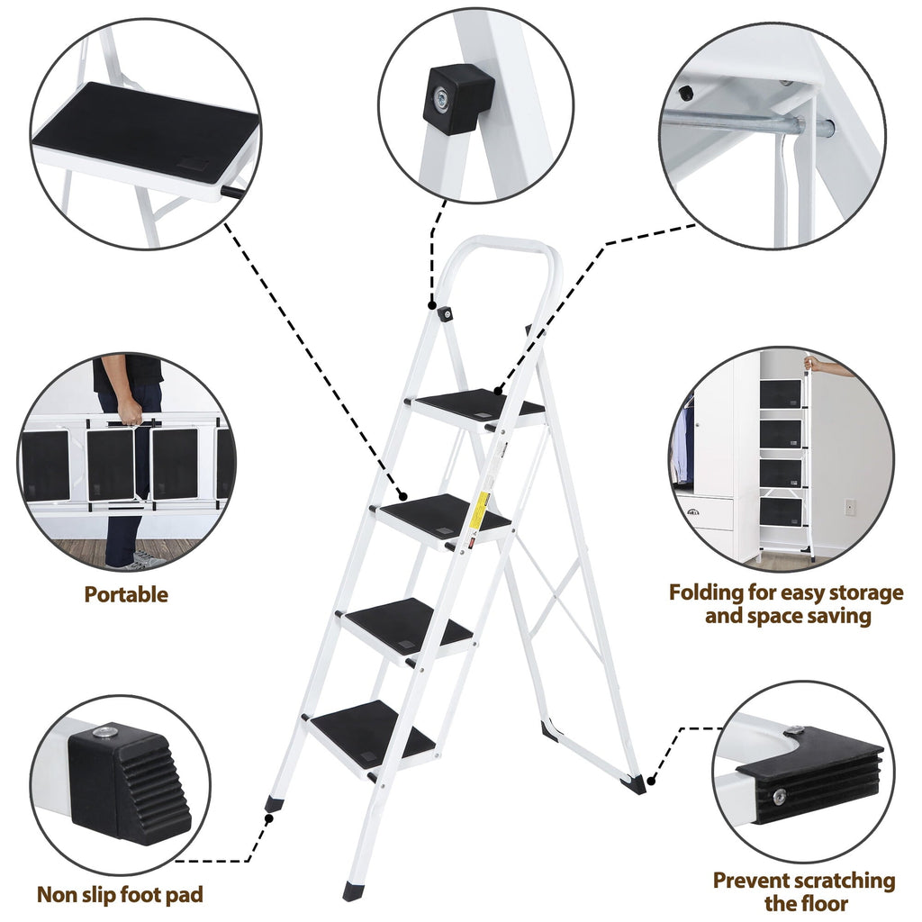 ZENSTYLE Folding 4-Step Ladder Anti-Slip Platform 330 lbs Capacity Portable Steel Frame