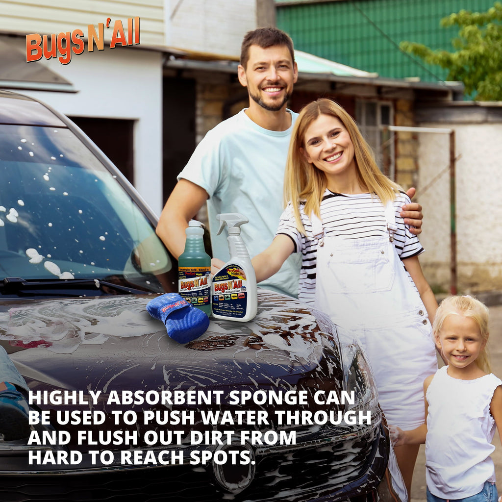 Bugs N All Bug Microfiber Car Wash Sponge - Bug and Tar Remover - Automotive Cleaning Supplies, 1 Sponge