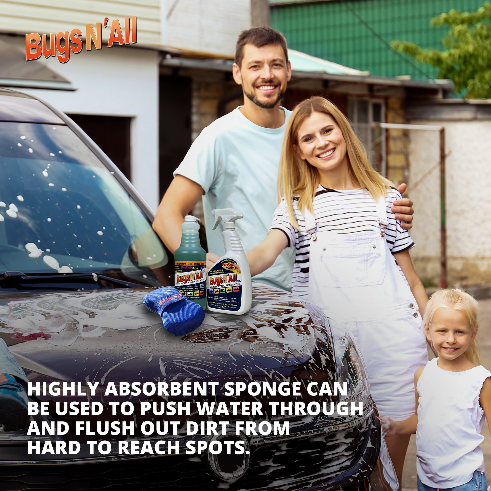 Bugs N All Bug Microfiber Car Wash Sponge - Bug and Tar Remover - Automotive Cleaning Supplies, 1 Sponge