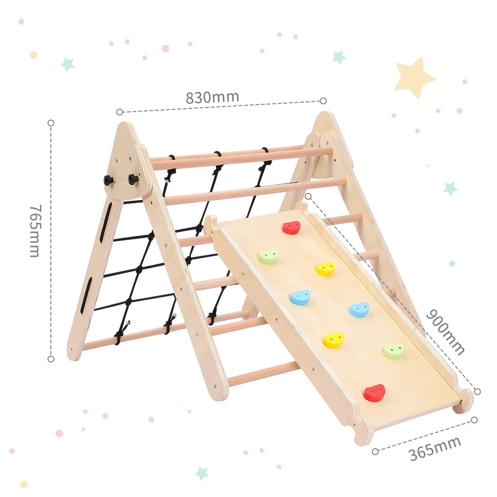 Garvee 2-in-1 Wooden Climbing Toys, Foldable Triangle Ladder Toy, with Ramp, Slide or Climb, Indoor Gym Playground Playset for Toddlers