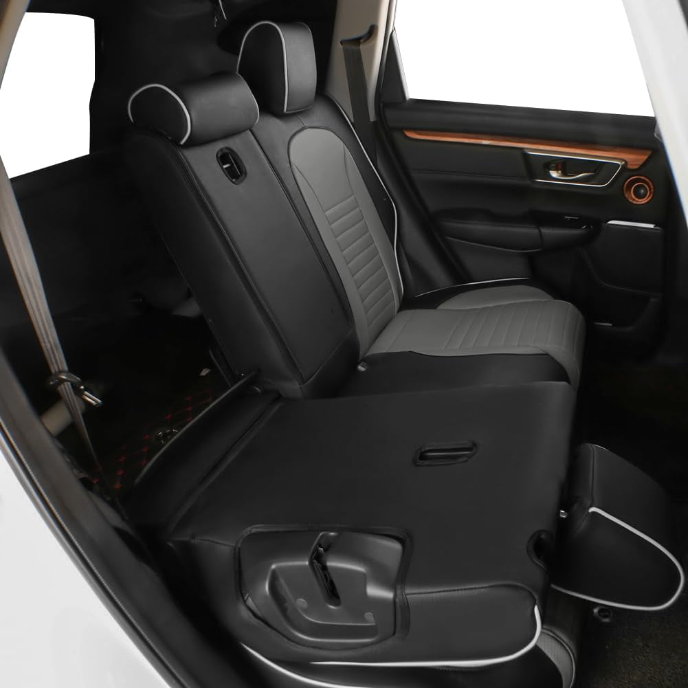 EKR Custom Fit CRV Seat Covers for Honda CRV 2023 2024-Breathable Leather Auto Seat Covers (Full Set,Black/Gray)