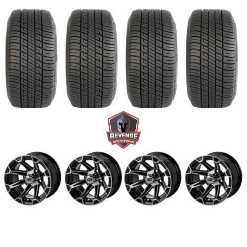 12" Viking Machined Black Golf Cart Wheels and Tires Combo (205/30-12) Set of 4