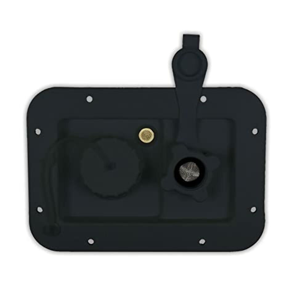 Thetford | B&B Molders RV 6" City/ Gravity Water Hatch with Plastic Check Valve, Black, 94223
