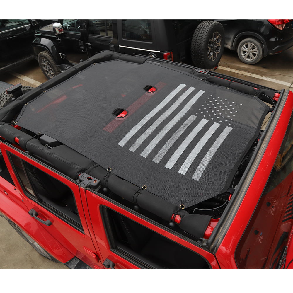 CheroCar Sun Shade Mesh Sunshade Bikini Top for Jeep Wrangler JK 2007-2017, Black US Flag