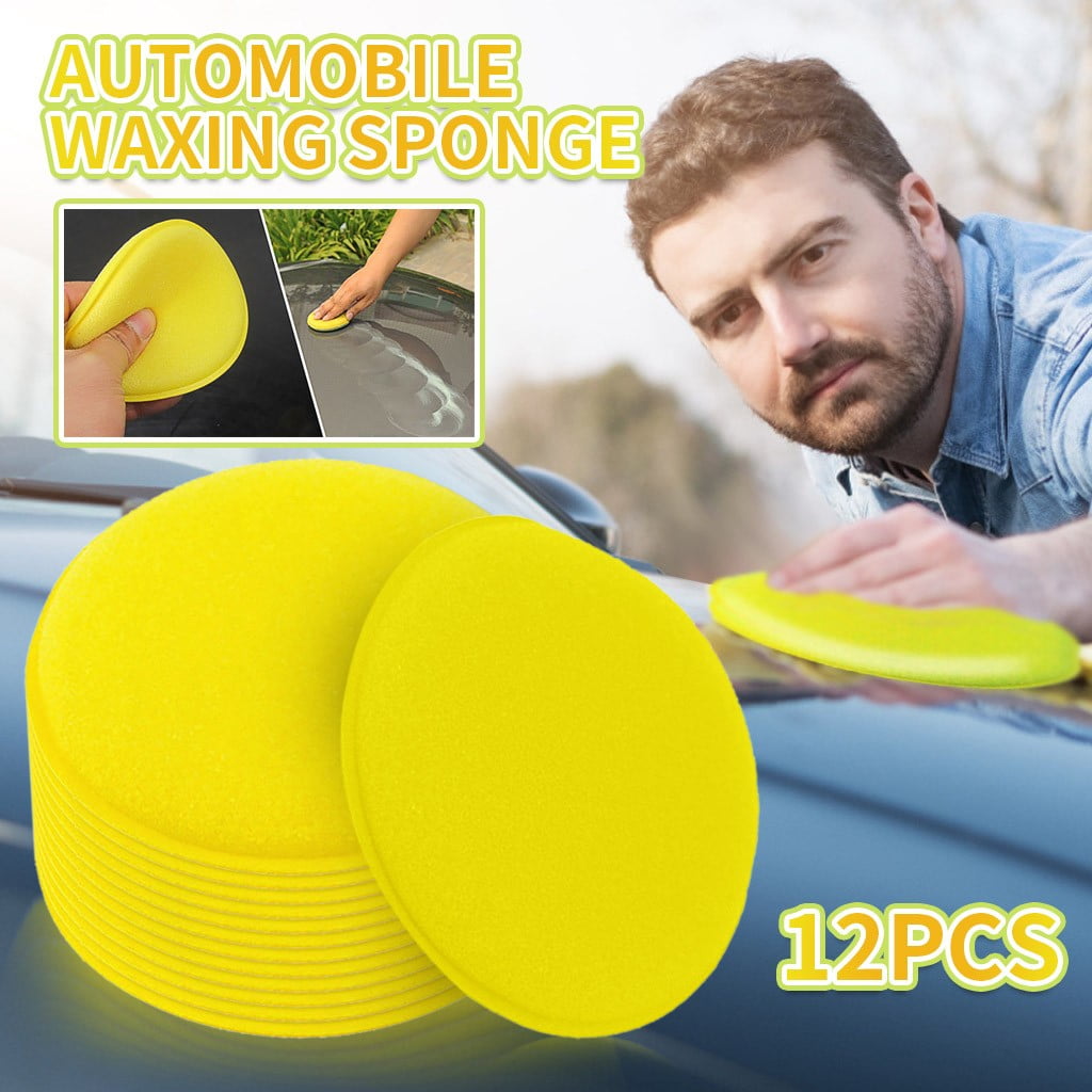 FAFWYP 12 Pcs Yellow Car Wax Foam Applicator - Car Detailing Tool for Waxing Kit Glaze Sealant Liquid Paste | Paint & Auto Part Accessories | Car Wash Kit Household Cleaning Supplies
