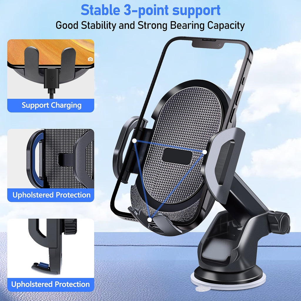 Huryfox Car Phone Holder Universal Mobile Mount for Vehicle, Smartphone Stand on Dashboard, Windshield, Vent, Automobile Cradle Compatible with iPhone, Android Phone