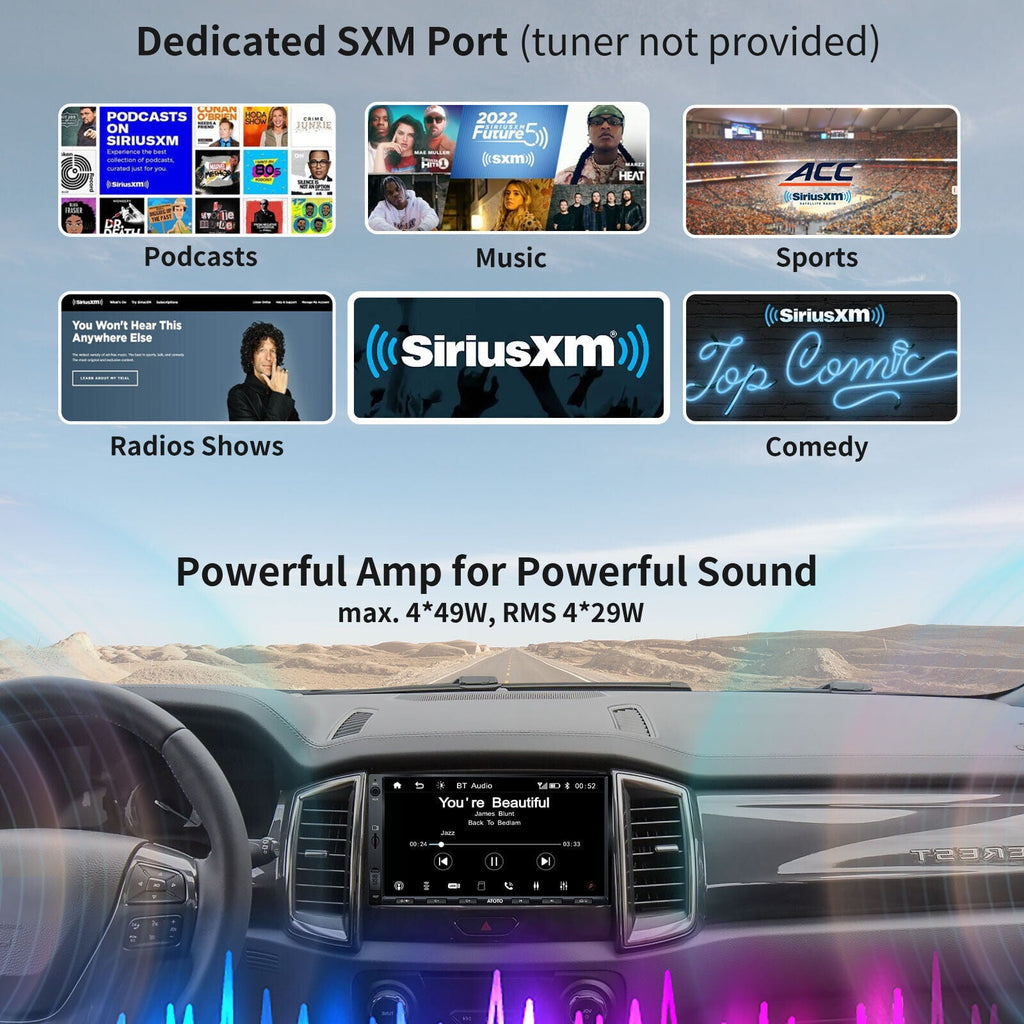 ATOTO F7XE 7inch QLED Double Din Car Stereo with Bluetooth,Wireless Carplay&Android Auto Car Radio with SiriusXM,Quick Charge