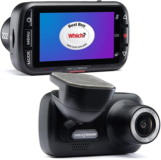 Nextbase 222X Compact Dual Dash Cam Front & Rear 2.5" HD IPS Screen, 1080p Full HD, 6 Layer Lens, Black, 0.17 lbs assembled.