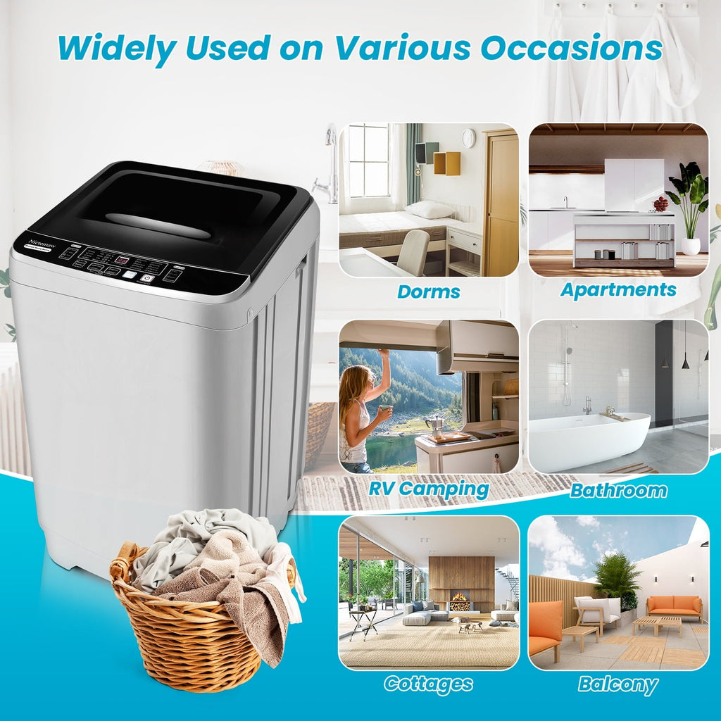 Qhomic Portable Washing Machine, 1.9 Cu.ft Fully Automatic Compact Washer, 10 Wash Programs Washer with Drain Pump, Faucet Adapter, Ideal for Apartments, RVs, Camping, Sapphire Grey